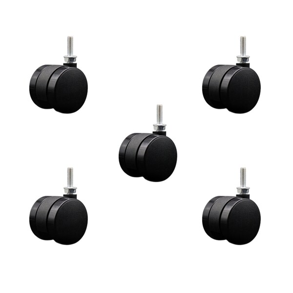 2'' Office Chair Casters Nylon Twin Wheel 5/16 Threaded Stem, 5PK